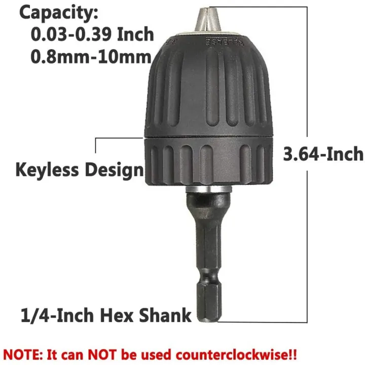 STONEGO%200.8-10mm%20Keyless%20Drill%20Chuck%20Converter%203/8"-%2024UNF%20Thread%20Quick%20Change%20Adapter%201/4"%20Hex%20Shank%20-%20Image%202