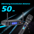 BOMGE 4 channel wireless microphone System Cordless Mic Set With Four Handheld Mics Fixed Frequency, Long Range 200ft. 