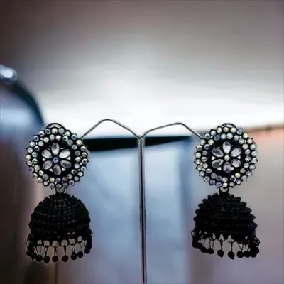 Bollywood%20Jewellery%20earing%20Traditional%20Ethnic%20jimikki%20earings%20Oxidized%20Black%20color%20with%20multi%20Stone%20Party%20Wear%20Bridal%20Bride%20Wedding%20Bridesmaid%20Indian%20Jhumka%20Jhumki%20Earrings%20Jewelry%20for%20Women%20-%20Image%203