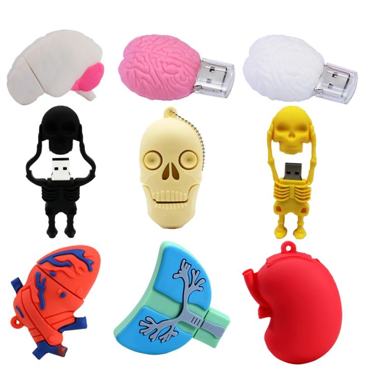 JASTER Skull USB Flash Drives 64GB Skeleton Memory Stick 32GB Red Heart Pen Drive 16GB Lung U Disk Creative Brain Pendrive