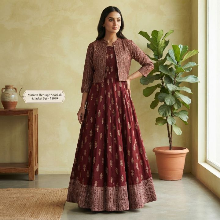 Womens Stitched Long Kamiz And Koti Set China Linen Afsan Print A Comfortable Elegant Casual Outfit Piece