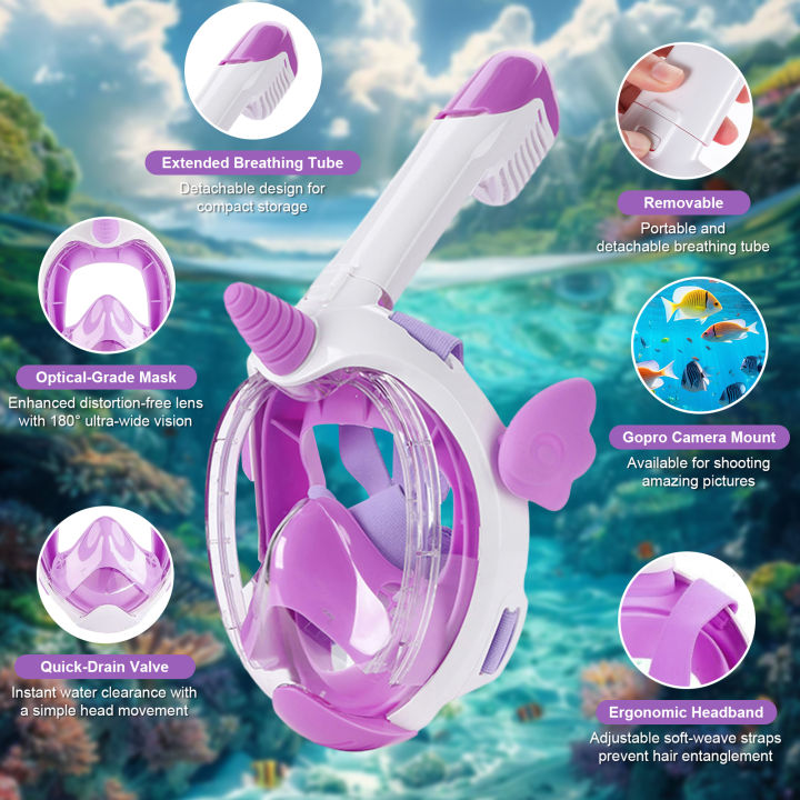 Unicorn Underwater Snorkeling Full Face Children Swimming Mask Single ...