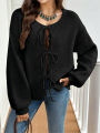 Women's commuter casual loose solid-coloured jumper V-neck autumn and winter cardigan with 2025 autumn and winter new. 