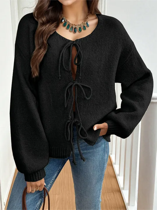 Women's%20commuter%20casual%20loose%20solid-coloured%20jumper%20V-neck%20autumn%20and%20winter%20cardigan%20with%202025%20autumn%20and%20winter%20new%20-%20Image%205