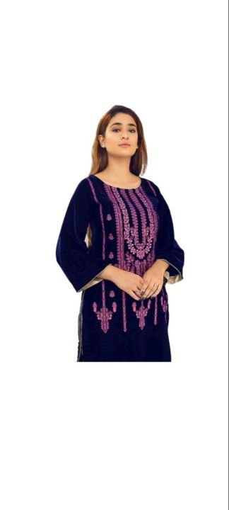 velvet shirt with embroidery and jamawar trouser branded 2 piece