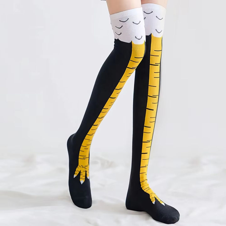 Women Thigh High Stockings Chicken Feet Print Long Socks Over Knee Socks Funny Novelty Socks Cartoon Animal Paws Stockings