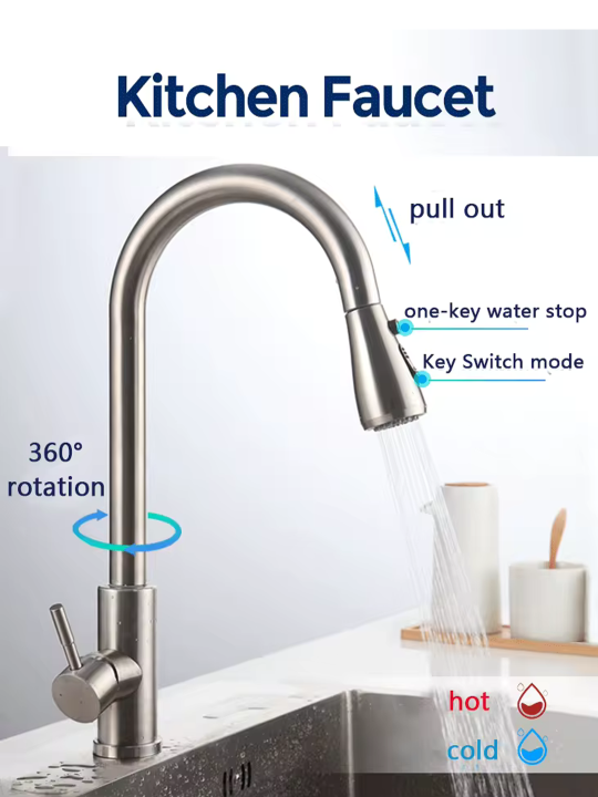 Kitchen Brushed Hot and Cold Faucet, Kitchen Sink Pullout Kitchen