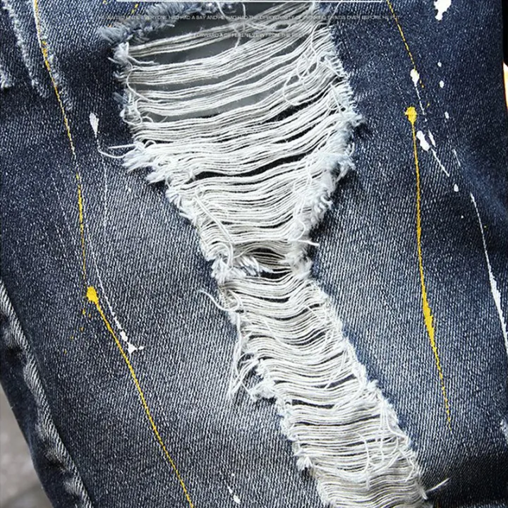 Plus%20Size%207XL%206XL%20Men's%20Summer%20Ripped%20Denim%20Shorts,%20Loose%20Straight-Cut,%20Painted%20Style,%20Fashionable%20Trendy%20Denim%20Cropped%20Pants%20-%20Image%206