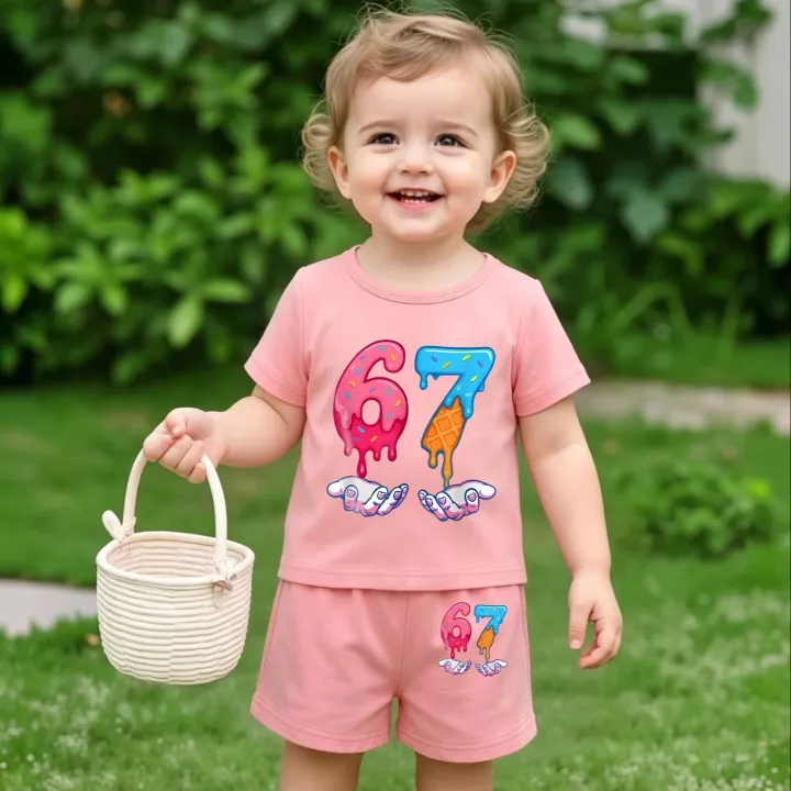2pcs/Set%20Girls%20Creative%2067%20Print%20T-Shirt%20+%20Shorts,%20Spring/Summer%20New%20Outdoor%20Casual%20Wear%20-%20Image%206