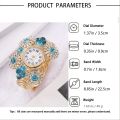 Rhinestone Flower Decor Quartz Bracelet Watch Boho Analog Cuff Bangle Dress Watch, Gift For Mother's Day Valentine's Day. 