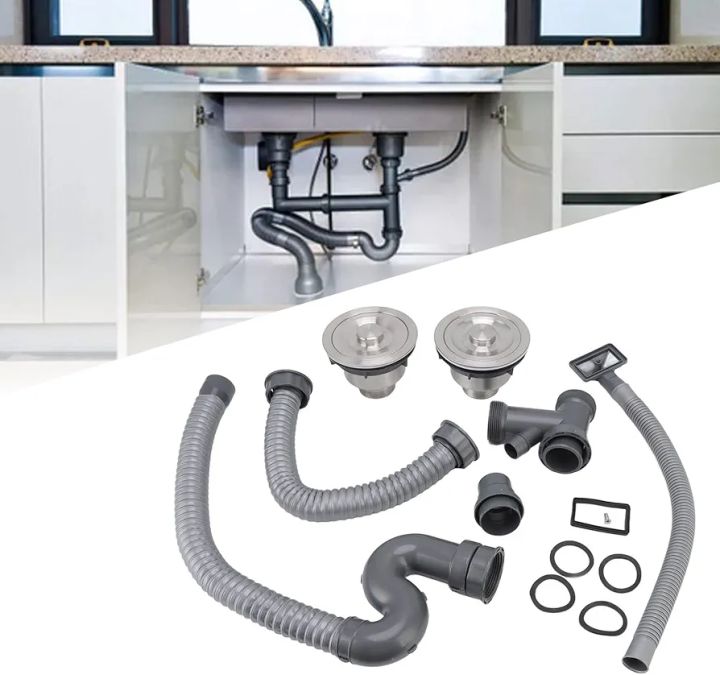 Double bowl Sink waste bowl fitting kitchen pipe kit fitting complete kitchen accessories drain pipe complete set