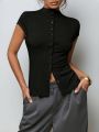 Women's Fashionable Knitted Turtleneck Top, Slim and Comfortable Four-Season Short-Sleeved Cardigan, Can Be Worn as a Base Layer. 