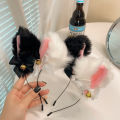 Plush Lace Cat Ears Bell Headband for Women Korean Style Elegant Fashion Girl Hair Band Party Cosplay.