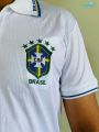Brazil White Jersey with Collar, Half Sleeve Slim Fit. 