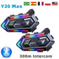 Y20 MAX Motorcycle Helmet Bluetooth Headset Intercom RGB Colorful Light With Mixing V5.3 Effect 1000mAh Battery IPX6 Waterproof.