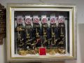 Small Home Azakhana Frame 6 Alams Panjetan & Mola Abbas AS / Fabric Velvet Work Cora & High Quailty Frame With Light / Size 24x18 Inch. 