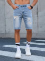 Shorts Pants Jeans Men Clothing Trousers Denim , 2026 Summer Men's Light Blue Ripped Denim Shorts, Distressed Straight Fit Knee. 