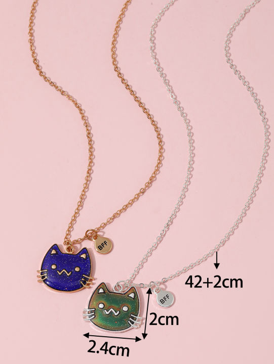 2Pcs/Set%20Cartoon%20Cat%20Butterfly%20Turtle%20Temperature-Sensitive%20Color%20Changing%20Pendants%20Girl%20Children's%20Friendship%20%20Necklace%20-%20Image%202