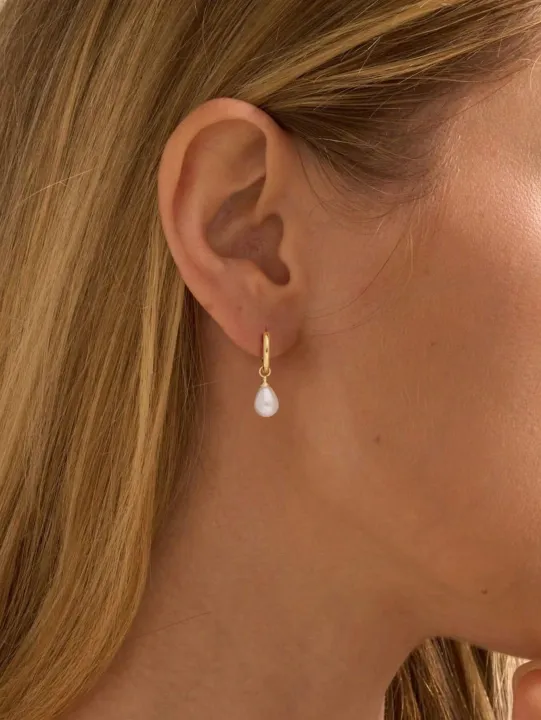 1%20Pair%20Stainless%20Steel%20Waterproof%20And%20Non-Fading%20Stylish%20Women's%20Water%20Droplet%20Pearl%20Hoop%20Earrings,%20Suitable%20For%20Women's%20Daily%20-%20Image%202