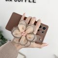 For Samsung Galaxy S24 S23 S22 S21 FE Ultra A14 A24 A34 A54 A53 A05S 3D Flower Brown Khaki  Wrist Strap Holder Classic Back Case. 