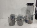 Grey deli Glass ware Tea Kettle- & 4 Cups. 