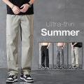 Good Quality Spring Summer Thin Men's Casual Straight Trousers Elastic Waist Outdoor Business Solid Color Long Cargo Pants Male. 