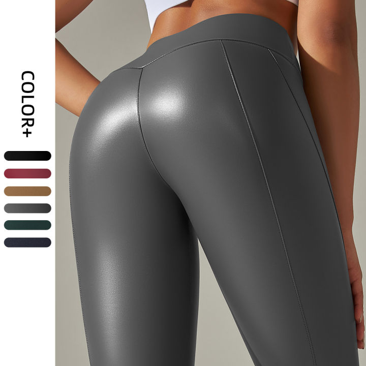 Women Sexy Skinny PU Leather Pants High Waist Elastic YOGA Leggings Multicolour Slim Pencil Pants Plus Size Sport Tight Pants