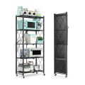 5-Tier Heavy Duty Foldable Metal Rack Storage Shelving Unit with Wheels Moving Easily Organizer Shelves Great for Garage Kitchen Holds up to 1250 lbs Capacity, Black. 