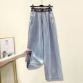 Autumn 2024 Women's Clothing Outfit Ladies Casual Loose Shirt Vest Wide Leg Denim Pants 3 Piece Sets Fashion Letter Jeans Blouse. 