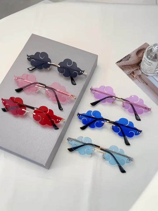 KAMMPT Cloud Shaped Sunglasses 2024 New in Rimless Irregular Funny Sun Glasses Women Trendy Stylish Brand Designer Rave Shades