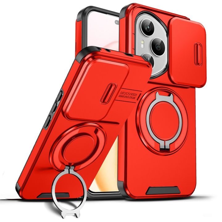 Slide Camera Cover Case for Honor 400 Pro, 400 Lite, 400, Magnetic Rotate Ring Holder Heavy Duty TPU+PC Shockproof Drop Protect Phone Case
