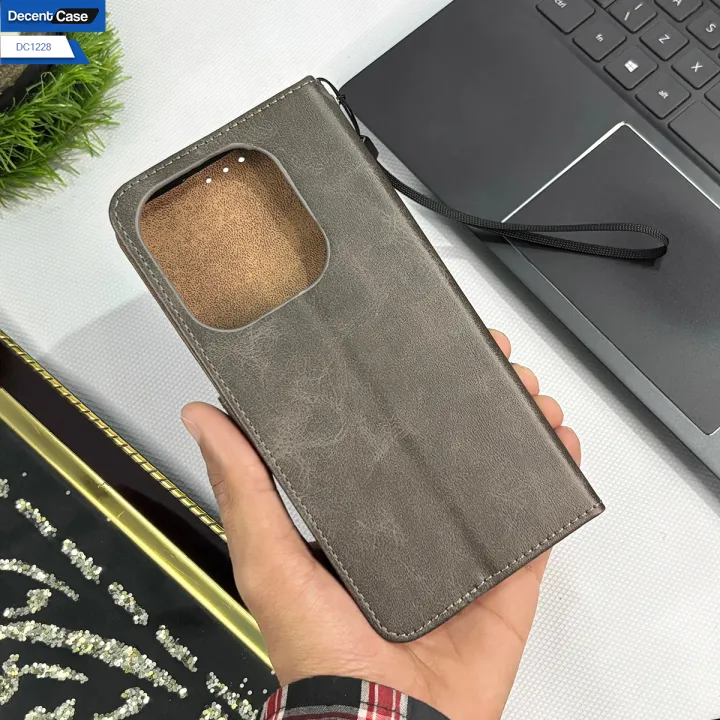 Realme%20Note%2050%20Flip%20Book%20Cover%20-%20Gray%20-%20New%20Leather%20Wallet%20Flip%20Cover%20with%20Magnetic%20Lock%20Strap%20&%20Card%20Slots%20-%20Image%202