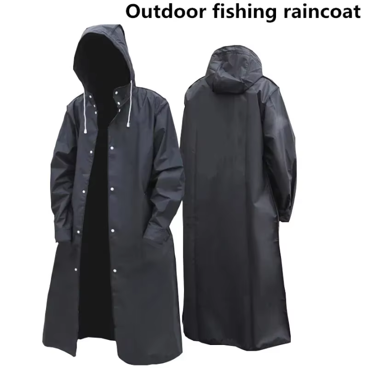 Fashion black  windbreaker style waterproof long raincoat women's men's hooded outdoor motorcycle, bicycle, hiking, fishing