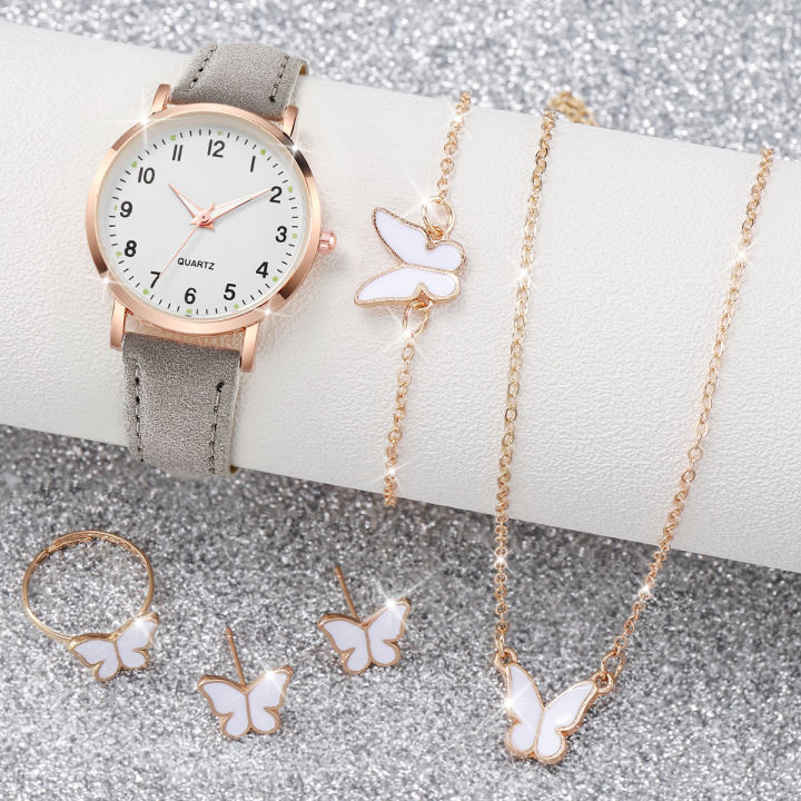 6PCS%20Women's%20Watch%20Fashion%20Arabic%20Dial%20Leather%20Band%20Quartz%20Watches%20Butterfly%20Jewelry%20Set%EF%BC%88Without%20Box%EF%BC%89%20-%20Image%205