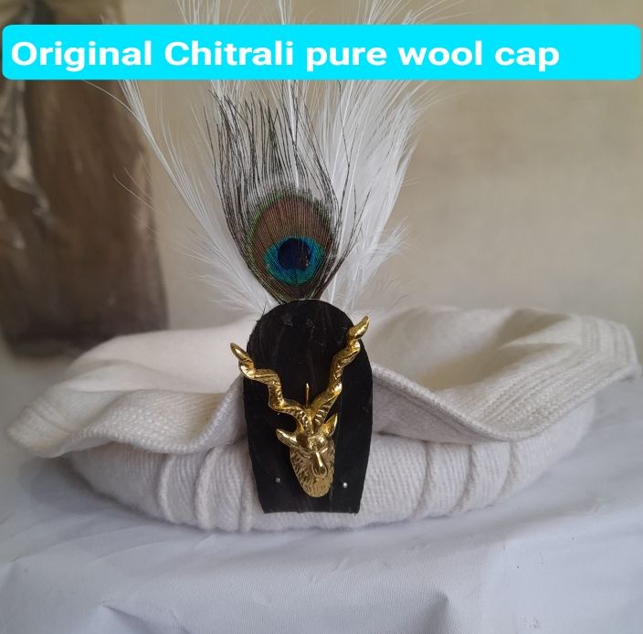 Original Chitrali cap for man handmade with Markhor and feather