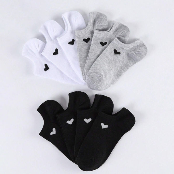 6/12%20Pairs%20Solid%20Color%20Heart-Shaped%20Printed%20Women%20Short%20Socks%20Summer%20Breathable%20Soft%20Comfortable%20Simple%20Style%20Casual%20Socks%20-%20Image%202