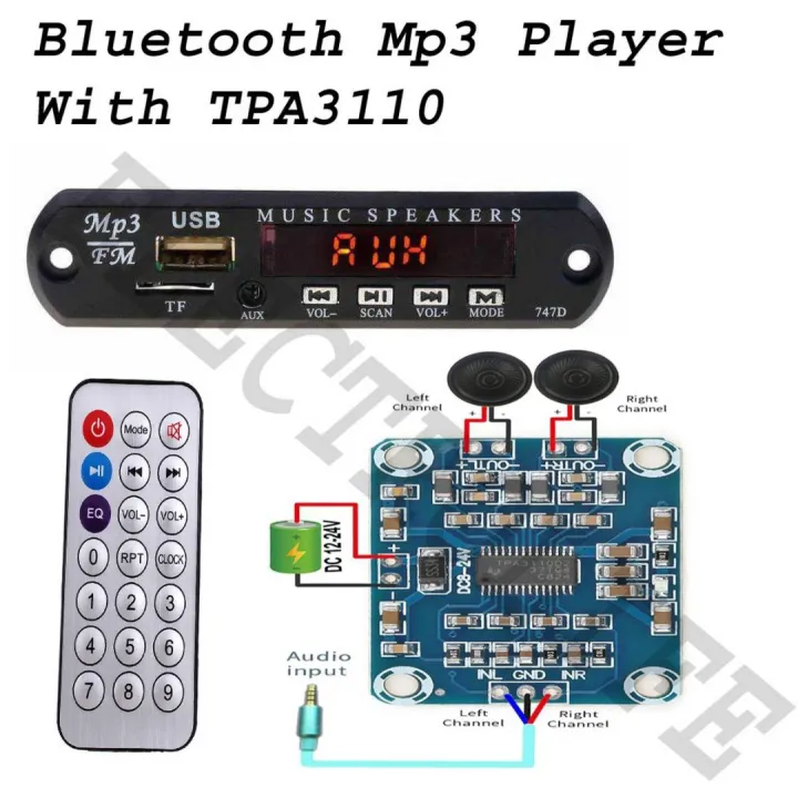 Bluetooth%20MP3%20Audio%20Module%20with%20Remote%20Control,%20AUX,%20TF,%20USB%20&%20FM%20Radio%20-%20Image%205