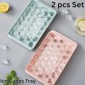 2Pcs 3D Round Ice Cube Tray with Lid Food Grade Plastic Spherical Ice Mold DIY Ice Ball Maker (Multicolor).