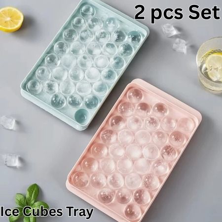 2Pcs 3D Round Ice Cube Tray with Lid Food Grade Plastic Spherical Ice Mold DIY Ice Ball Maker (Multicolor)