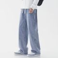 2025 New Korean Men's Casual Long Jeans Classic Man Straight Denim Wide-leg Pants Gyms Solid Color Light Blue Grey Black M-3XL. 