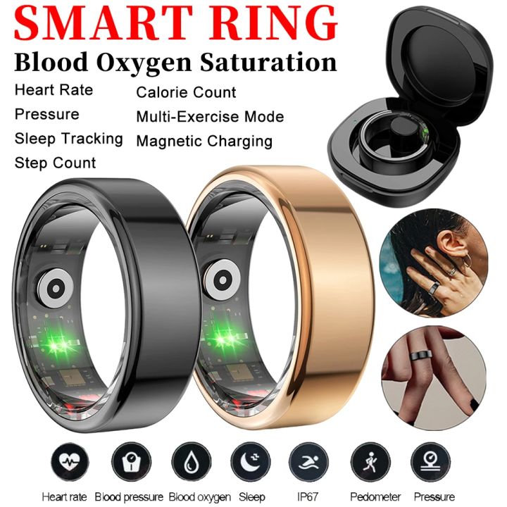 R02 Smart Ring Fitness Tracker Ring IP68 & 5ATM Waterproof Health Heart Rate Blood Oxygen Tracker Multi-sport Modes Smart Ring