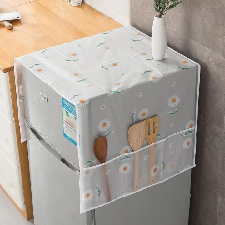 Dust-Proof Refrigerator Cover Cotton Washing Machine Top Protector with Side Storage Bags,Fridge Dust Cover,Washing Machine Top Cover Front Load,Universal Cover Cloth for Home and Kitchen
