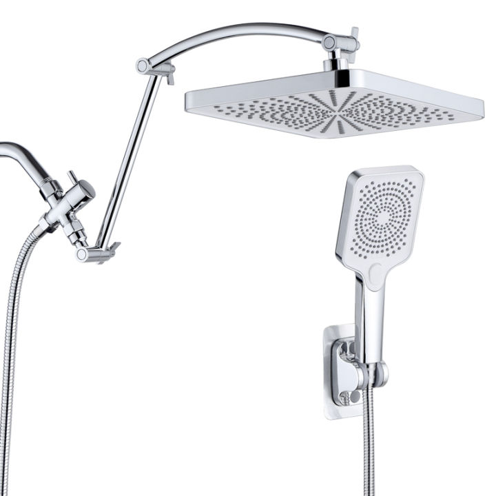 Large%20panel%20Rectangle%20Rain%20Shower%20Head%20With%20Handheld%20Spray%20Combo%20With%20Diverter,Height/Angle%20Adjustable%20Extension%20Shower%20Arm%20-%20Image%202