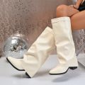 Women's Shoes New Pointed Toe Straight Glossy Medium Long Boots Large Size Chunky Heel Boots Women's Boots.