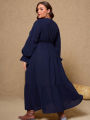 plus Size Women's Pullover V-Neck Long Sleeve Dress Autumn 2025 Printed Loose Casual Fashion Best Choice for Autumn.