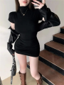 Sexy Tight Half High Collar Pleated Waist Mini Dress Spicy Girls Slim Dresses Bodycon Women Vestidos Cortos Party Mujer Clothing. 