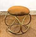 Nestroots Sitting Stool for Living Room Furniture Ottoman pouffes for Sitting | Metallic Side Table Puffy Foot Stool with Metalic Ring Gold Legs Home Furniture. 