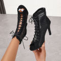 Summer New Pupms Women High Top Dance Shoes Ballroom Salsa Tango Sandals Girl Fashion Party Mesh Cutout High Heel Sandalias.