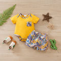 Summer Baby Short-Sleeve Outfit Set Full Print Tropical Beach Plants baby clothes Perfect for Vacation 0-18Months Boys and Girls.