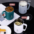 500ml/17oz 304 Stainless Steel Water Bottle Double Layers Coffee Mug Milk Cup With Plastic Lid And Handle. 